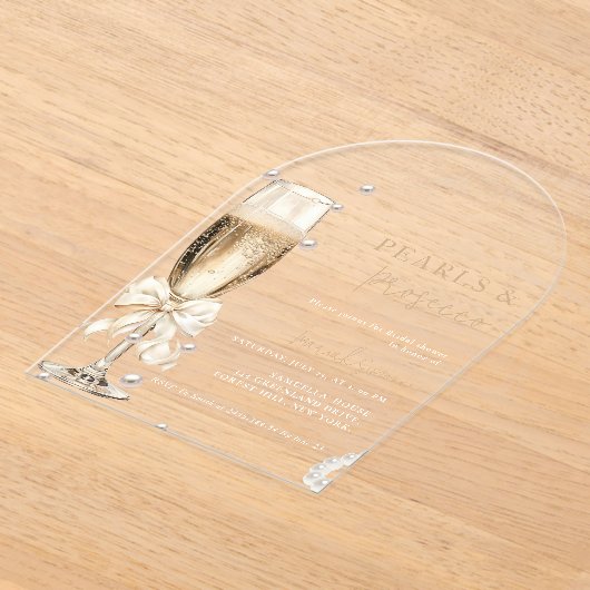 Parels en Prosecco Vrijgezellenfeest Acryl Uitnodigingen (Laagn)