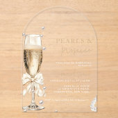 Parels en Prosecco Vrijgezellenfeest Acryl Uitnodigingen (Voorkant)