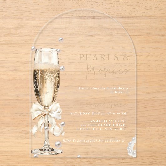 Parels en Prosecco Vrijgezellenfeest Acryl Uitnodigingen (Voorkant)