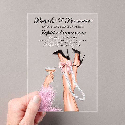 Parels en Prosecco Vrijgezellenfeest Acryl Uitnodigingen (Insitu (Draagbaar))