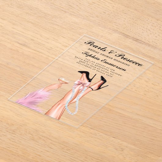 Parels en Prosecco Vrijgezellenfeest Acryl Uitnodigingen (Laagn)