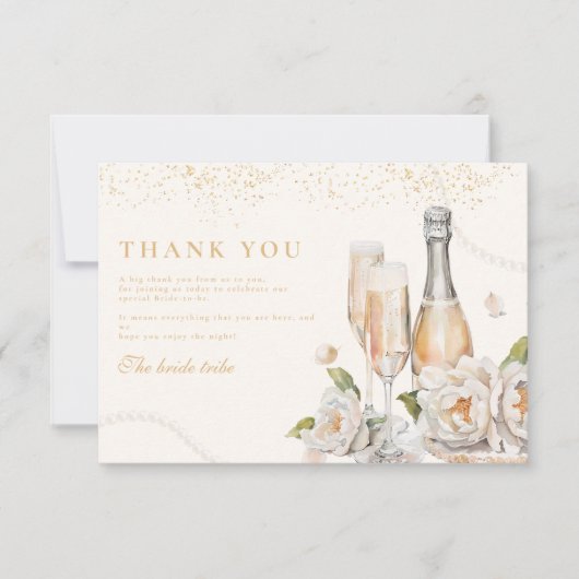 Parels en Prosecco Vrijgezellenfeest Bedankkaart (Voorkant)