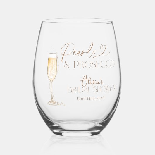 Parels en Prosecco Vrijgezellenfeest, Bridal Brunc Wijnglas Zonder Voet (Voorkant)