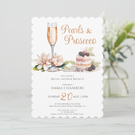 Parels en Prosecco Vrijgezellenfeest brunch Kaart (Staand voorkant)