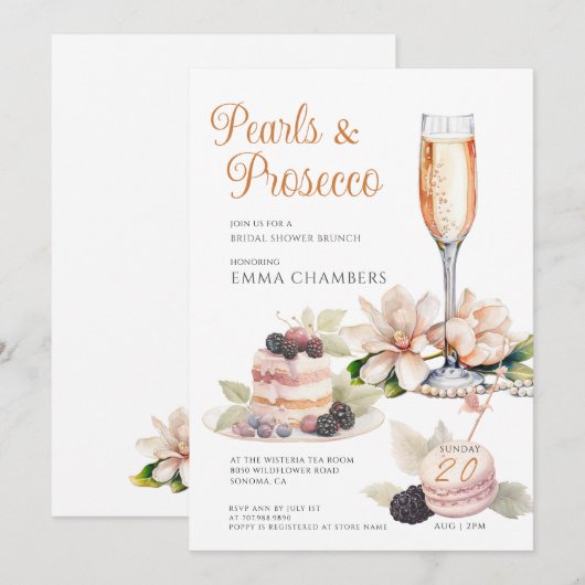 Parels en Prosecco Vrijgezellenfeest brunch Kaart (Voorkant / Achterkant)