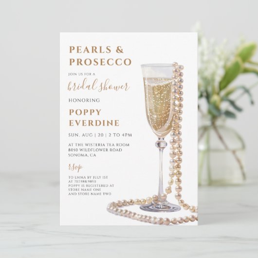 Parels en Prosecco Vrijgezellenfeest brunch Kaart (Staand voorkant)