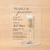 Parels en Prosecco Vrijgezellenfeest Champagne Acryl Uitnodigingen (Voorkant)