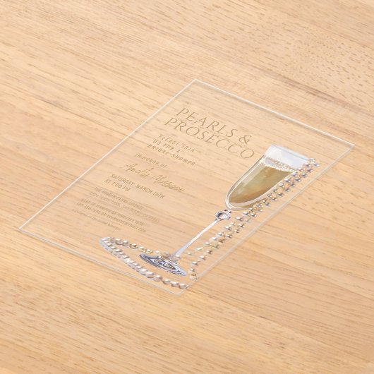 Parels en Prosecco Vrijgezellenfeest Champagne Acryl Uitnodigingen (Laagn)