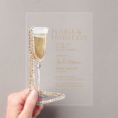 Parels en Prosecco Vrijgezellenfeest Champagne Acryl Uitnodigingen (Insitu (Draagbaar))