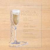 Parels en Prosecco Vrijgezellenfeest Champagne Acryl Uitnodigingen (Voorkant)