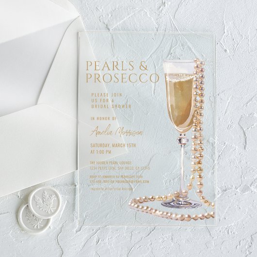 Parels en Prosecco Vrijgezellenfeest Champagne Acryl Uitnodigingen