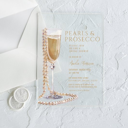 Parels en Prosecco Vrijgezellenfeest Champagne Acryl Uitnodigingen