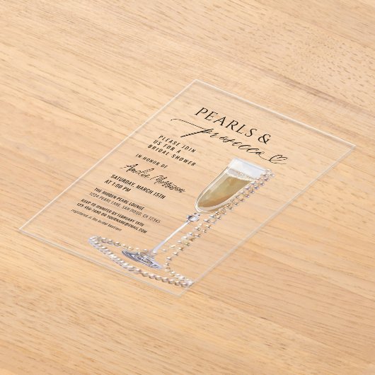 Parels en Prosecco Vrijgezellenfeest Champagne Acryl Uitnodigingen (Laagn)