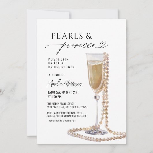 Parels en Prosecco Vrijgezellenfeest Champagne Kaart (Voorkant)