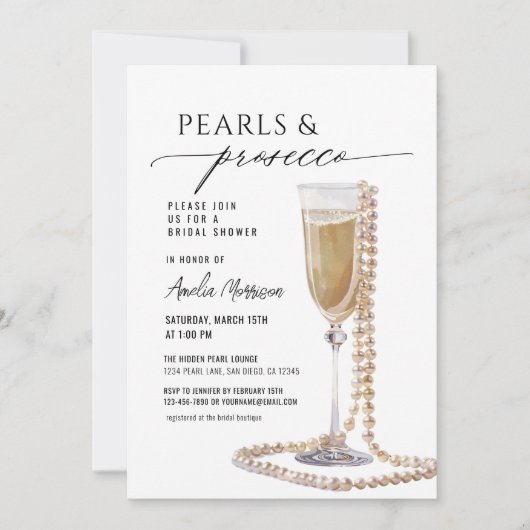 Parels en Prosecco Vrijgezellenfeest Champagne Kaart (Voorkant)