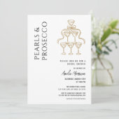 Parels en Prosecco Vrijgezellenfeest Champagne Kaart (Staand voorkant)