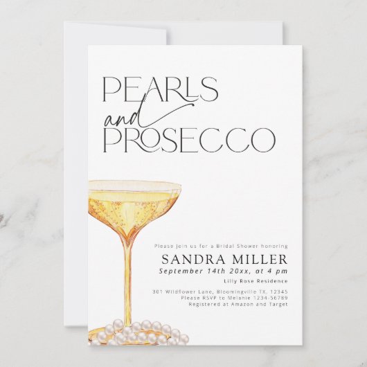 Parels en Prosecco Vrijgezellenfeest Champagneglas Kaart (Voorkant)