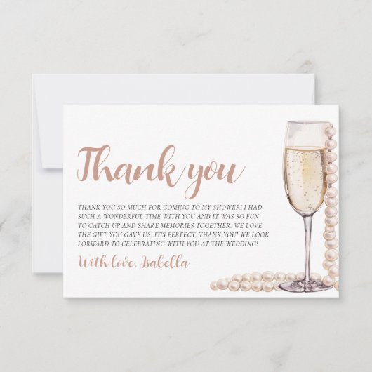 Parels en Prosecco Vrijgezellenfeest Dank u Kaart (Voorkant)