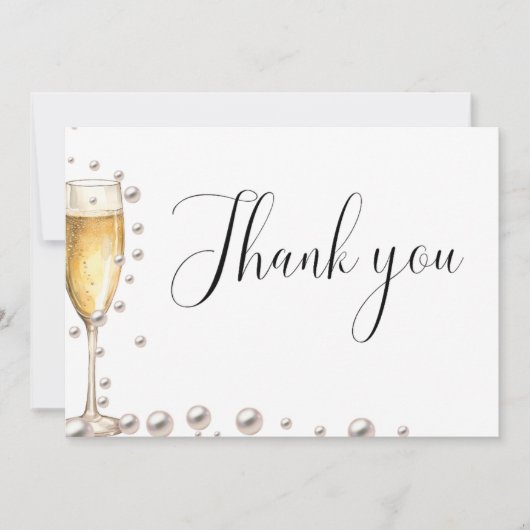 Parels en Prosecco Vrijgezellenfeest Dank u kaart (Voorkant)