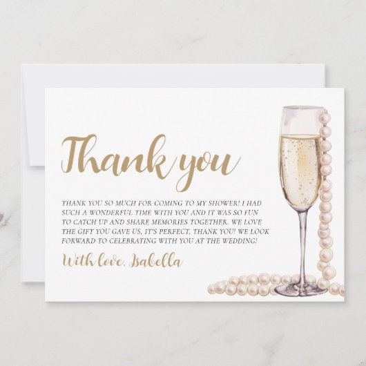 Parels en Prosecco Vrijgezellenfeest Dank u Kaart (Voorkant)