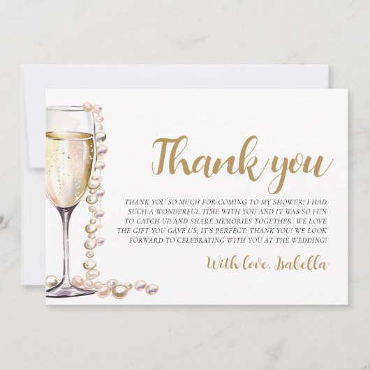 Parels en Prosecco Vrijgezellenfeest Dank u Kaart (Voorkant)