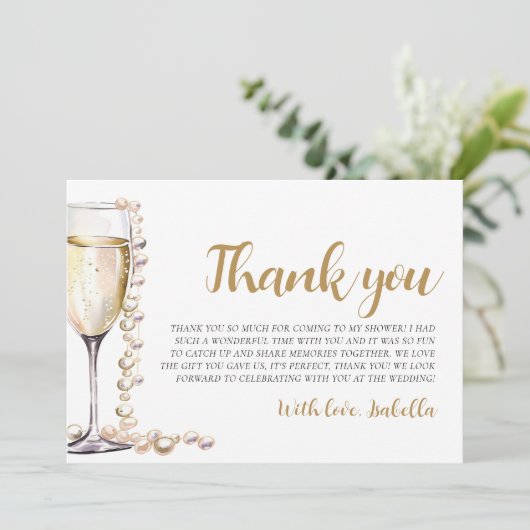 Parels en Prosecco Vrijgezellenfeest Dank u Kaart (Staand voorkant)