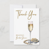 Parels en prosecco vrijgezellenfeest elegant gedru bedankkaart (Voorkant)