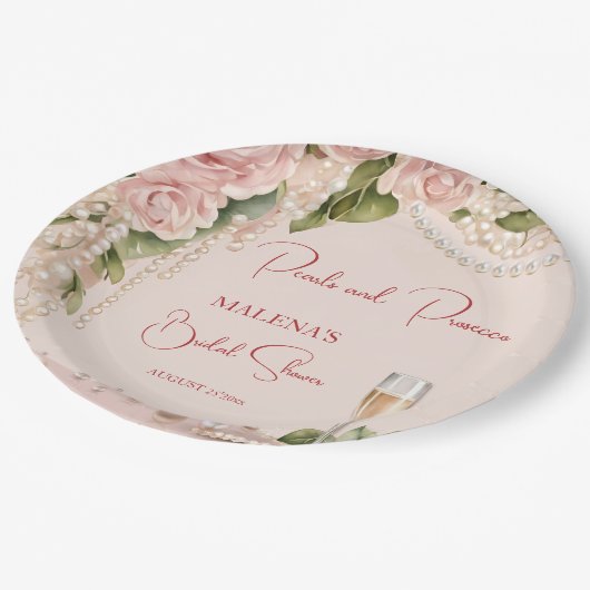 Parels en prosecco vrijgezellenfeest elegant gedru papieren bordje (Gekanteld)