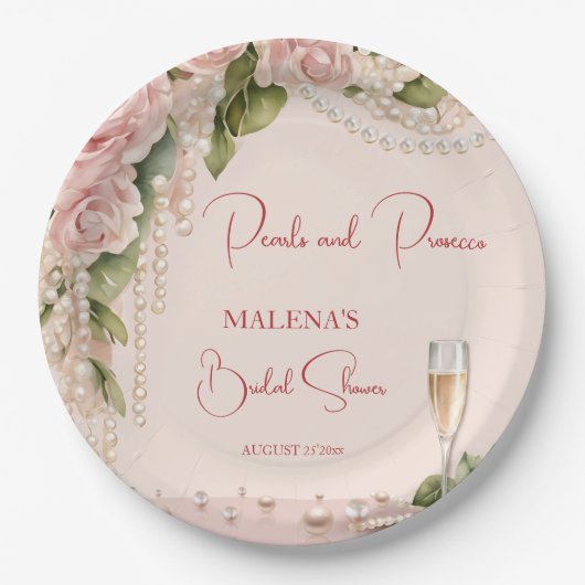 Parels en prosecco vrijgezellenfeest elegant gedru papieren bordje (Voorkant)