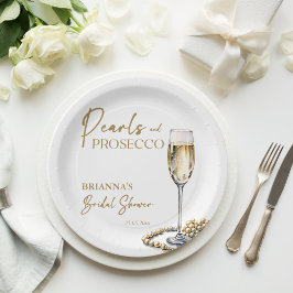 Parels en prosecco vrijgezellenfeest elegant gedru papieren bordje