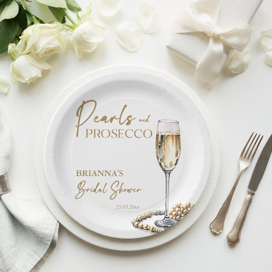 Parels en prosecco vrijgezellenfeest elegant gedru papieren bordje