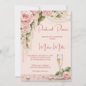 Parels en prosecco vrijgezellenfeest elegant roze kaart (Voorkant)