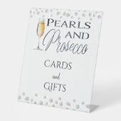 Parels en Prosecco Vrijgezellenfeest Favor Reclamebord Met Voetstuk (Voorkant)