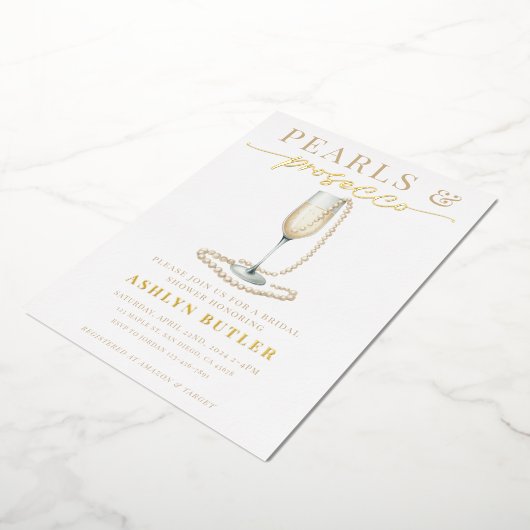 Parels en Prosecco Vrijgezellenfeest Folie uitnodi Folie Uitnodiging (Gedraaid)