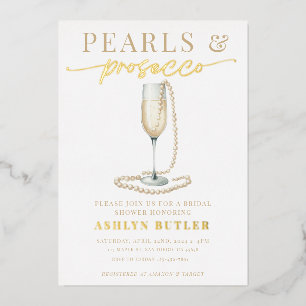 Parels en Prosecco Vrijgezellenfeest Folie uitnodi Uitnodiging