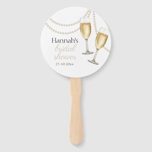 Parels en prosecco vrijgezellenfeest gunst handwaaier (Voorkant)