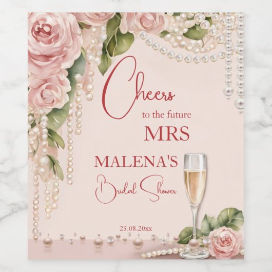 Parels en prosecco vrijgezellenfeest gunsten wijn etiket (Enkel label)