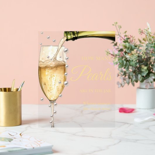 Parels en Prosecco Vrijgezellenfeest Hoeveel Parel Acryl Bord (Huwelijk)