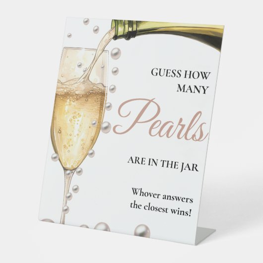 Parels en Prosecco Vrijgezellenfeest Hoeveel Parel Reclamebord Met Voetstuk (Voorkant)