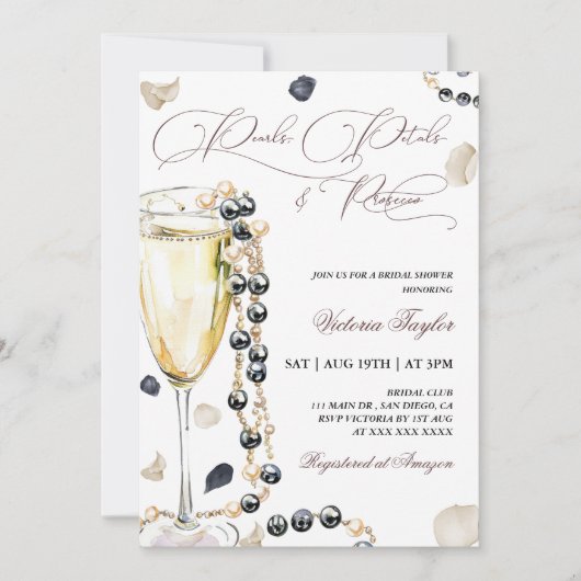 Parels en Prosecco Vrijgezellenfeest Kaart (Voorkant)