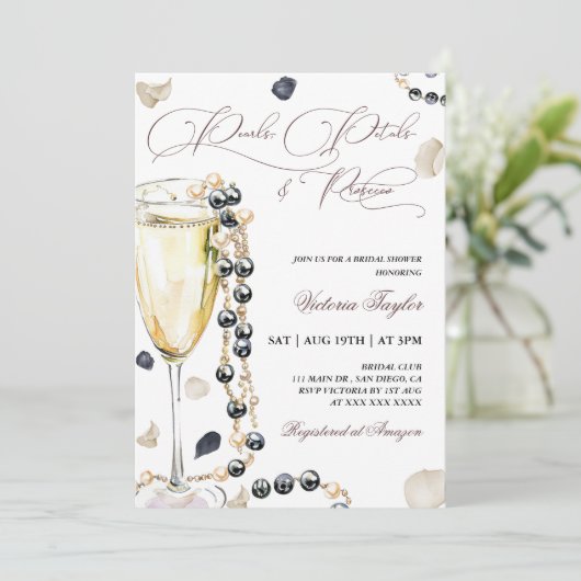 Parels en Prosecco Vrijgezellenfeest Kaart (Staand voorkant)