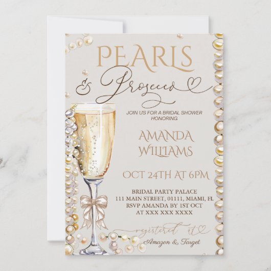 Parels en Prosecco Vrijgezellenfeest Kaart (Voorkant)