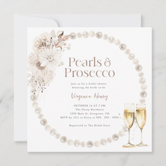 Parels en Prosecco Vrijgezellenfeest Kaart (Voorkant)