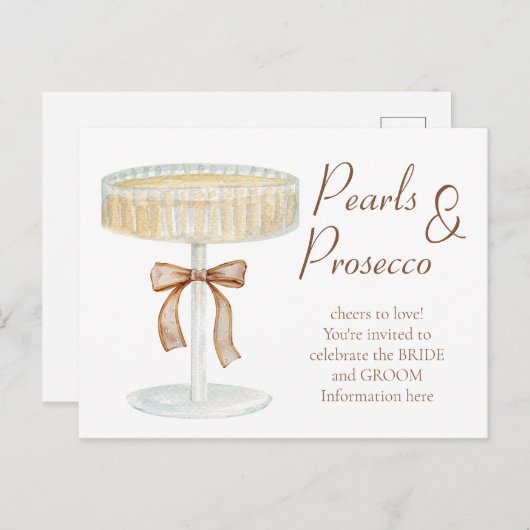 Parels en Prosecco vrijgezellenfeest liefde uitnod Briefkaart (Voorkant / Achterkant)
