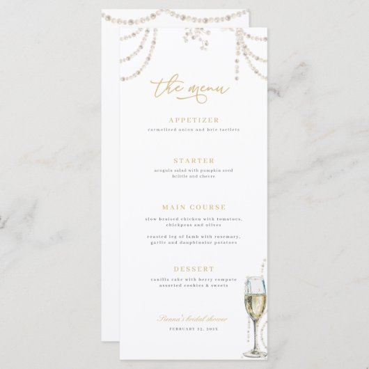 Parels en Prosecco Vrijgezellenfeest Menu (Voorkant / Achterkant)