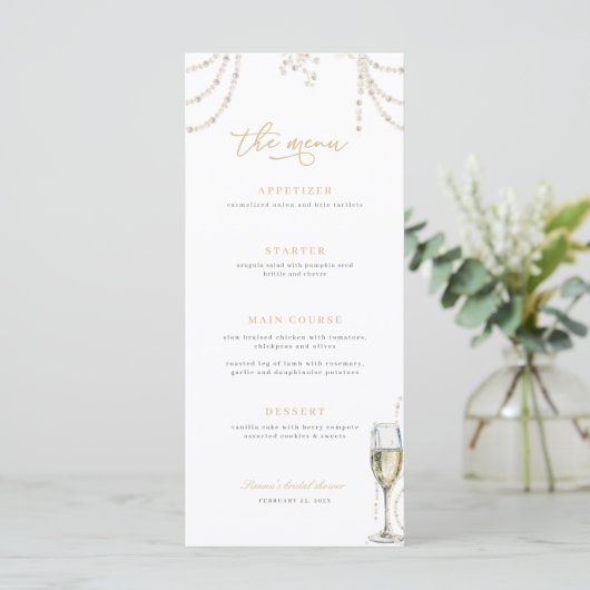 Parels en Prosecco Vrijgezellenfeest Menu (Staand voorkant)