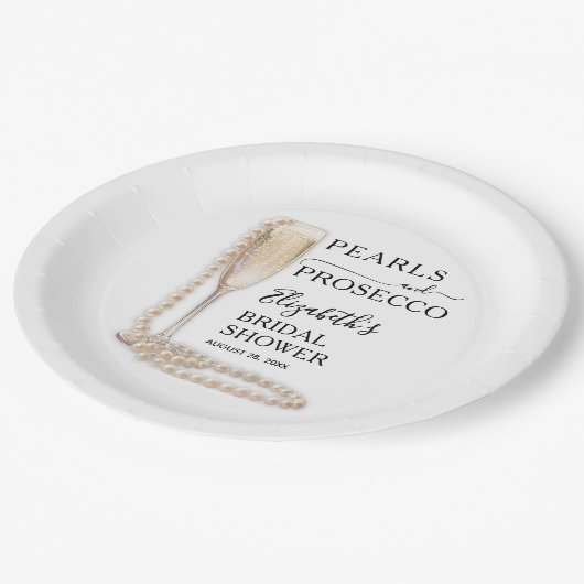 Parels en Prosecco Vrijgezellenfeest Papieren Bordje (Gekanteld)