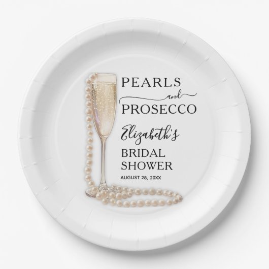 Parels en Prosecco Vrijgezellenfeest Papieren Bordje (Voorkant)