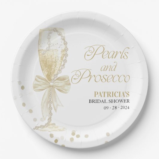 Parels en Prosecco Vrijgezellenfeest Papieren Bordje (Voorkant)