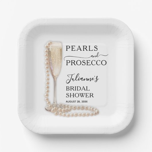 Parels en Prosecco Vrijgezellenfeest Papieren Bordje (Voorkant)